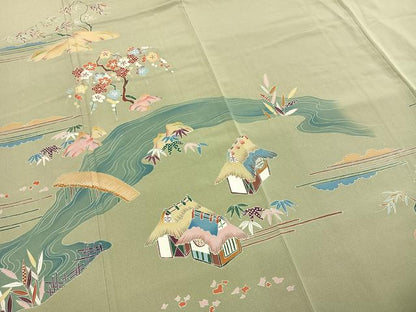 平和屋着物●訪問着　友禅　作家物　風景花文　正絹　逸品　AABH4968fy
