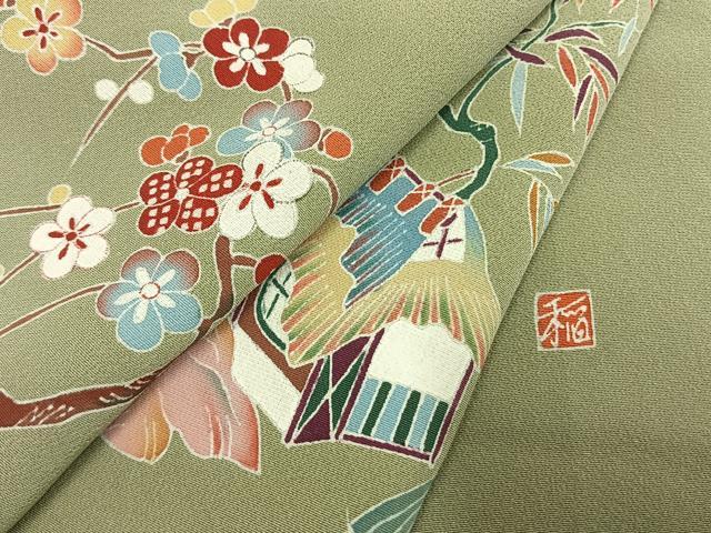 平和屋着物●訪問着　友禅　作家物　風景花文　正絹　逸品　AABH4968fy