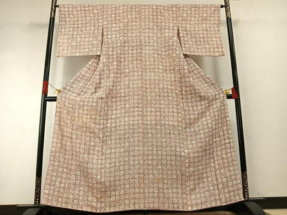 平和屋着物●上質な小紋　型染め　亀甲取り花文　三越扱い　正絹　逸品　AABH4971fy