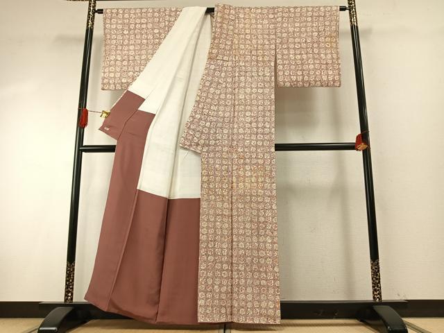 平和屋着物●上質な小紋　型染め　亀甲取り花文　三越扱い　正絹　逸品　AABH4971fy