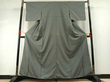 平和屋着物●お召　鼠色　正絹　逸品　AABH4972fy