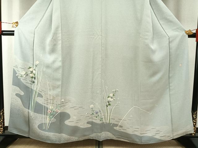 平和屋着物●鈴木秀山　本臈染　訪問着　友禅　草花文　正絹　逸品　AABH4975fy