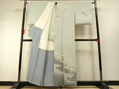 平和屋着物●鈴木秀山　本臈染　訪問着　友禅　草花文　正絹　逸品　AABH4975fy