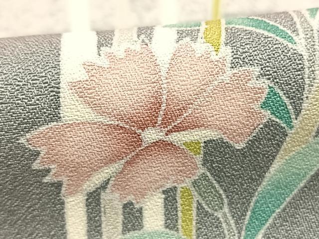 平和屋着物●鈴木秀山　本臈染　訪問着　友禅　草花文　正絹　逸品　AABH4975fy