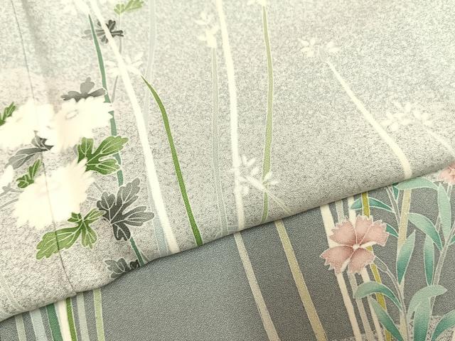 平和屋着物●鈴木秀山　本臈染　訪問着　友禅　草花文　正絹　逸品　AABH4975fy