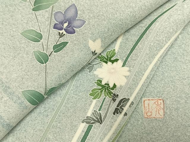 平和屋着物●鈴木秀山　本臈染　訪問着　友禅　草花文　正絹　逸品　AABH4975fy