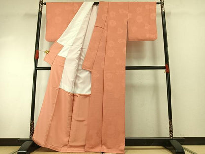 平和屋着物●上質な色無地　花尽くし地紋　東雲色　正絹　逸品　AABH4976fy