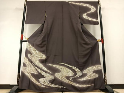 平和屋着物●訪問着　総刺繍　駒刺繍　流水花文　暈し染め　金銀糸　三越扱い　正絹　逸品　AABH4979fy