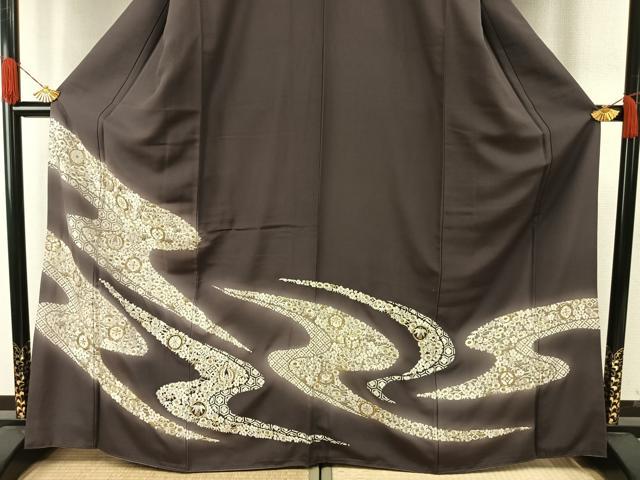 平和屋着物●訪問着　総刺繍　駒刺繍　流水花文　暈し染め　金銀糸　三越扱い　正絹　逸品　AABH4979fy