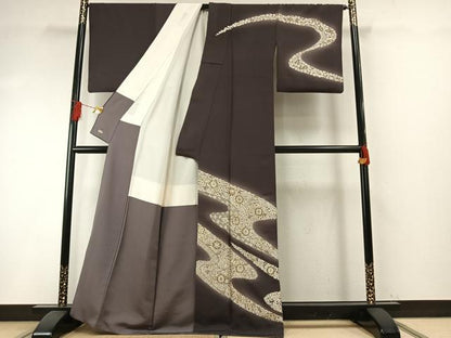 平和屋着物●訪問着　総刺繍　駒刺繍　流水花文　暈し染め　金銀糸　三越扱い　正絹　逸品　AABH4979fy