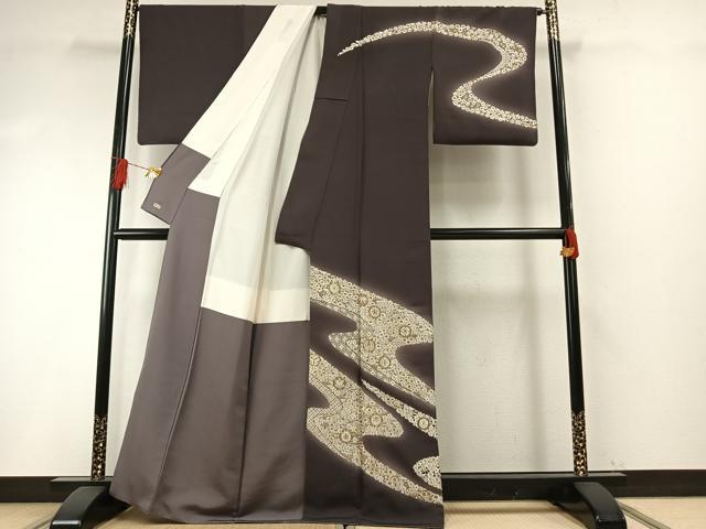 平和屋着物●訪問着　総刺繍　駒刺繍　流水花文　暈し染め　金銀糸　三越扱い　正絹　逸品　AABH4979fy
