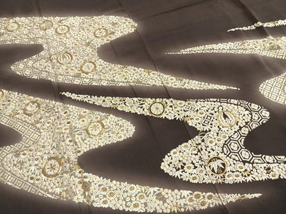 平和屋着物●訪問着　総刺繍　駒刺繍　流水花文　暈し染め　金銀糸　三越扱い　正絹　逸品　AABH4979fy