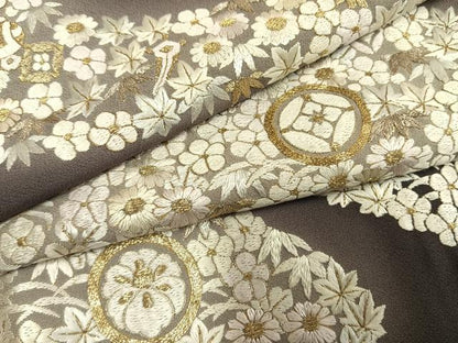 平和屋着物●訪問着　総刺繍　駒刺繍　流水花文　暈し染め　金銀糸　三越扱い　正絹　逸品　AABH4979fy