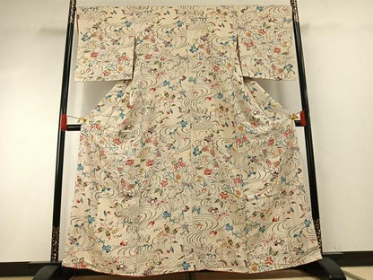 平和屋着物●上質な小紋　型染め　花蝶文　伊勢丹扱い　正絹　逸品　AABH4987fy