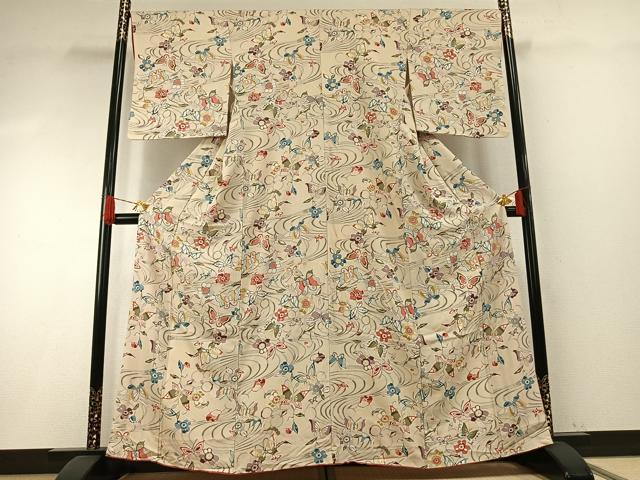 平和屋着物●上質な小紋　型染め　花蝶文　伊勢丹扱い　正絹　逸品　AABH4987fy