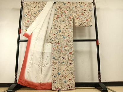 平和屋着物●上質な小紋　型染め　花蝶文　伊勢丹扱い　正絹　逸品　AABH4987fy