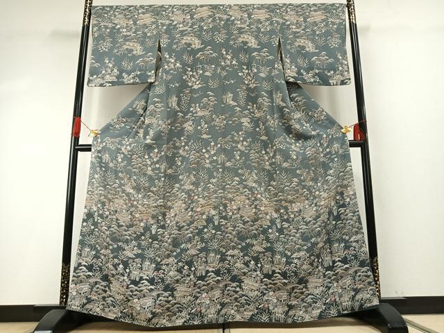 平和屋着物●訪問着　友禅　松竹梅　風景文　暈し染め　鬼しぼ縮緬　三越扱い　正絹　逸品　AABH4990fy