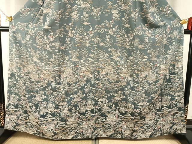 平和屋着物●訪問着　友禅　松竹梅　風景文　暈し染め　鬼しぼ縮緬　三越扱い　正絹　逸品　AABH4990fy