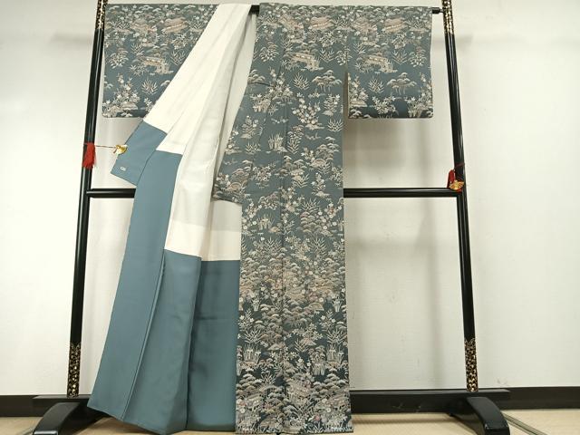 平和屋着物●訪問着　友禅　松竹梅　風景文　暈し染め　鬼しぼ縮緬　三越扱い　正絹　逸品　AABH4990fy