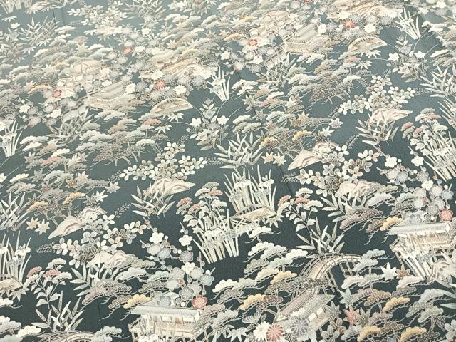 平和屋着物●訪問着　友禅　松竹梅　風景文　暈し染め　鬼しぼ縮緬　三越扱い　正絹　逸品　AABH4990fy