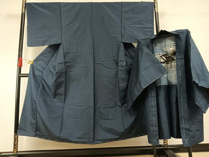 平和屋着物●男性　お召　アンサンブル　亀甲柄　正絹　逸品　AABH4991fy