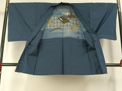 平和屋着物●男性　お召　アンサンブル　亀甲柄　正絹　逸品　AABH4991fy