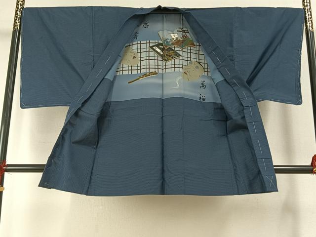 平和屋着物●男性　お召　アンサンブル　亀甲柄　正絹　逸品　AABH4991fy