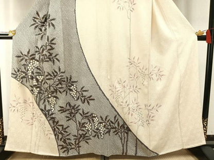 平和屋着物●訪問着　総絞り　手描き　枝葉文　三越扱い　正絹　逸品　AABH4992fy