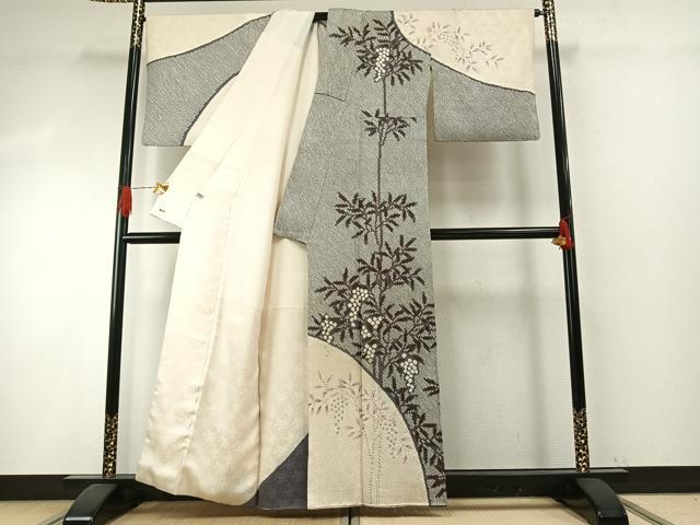 平和屋着物●訪問着　総絞り　手描き　枝葉文　三越扱い　正絹　逸品　AABH4992fy