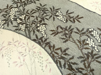 平和屋着物●訪問着　総絞り　手描き　枝葉文　三越扱い　正絹　逸品　AABH4992fy