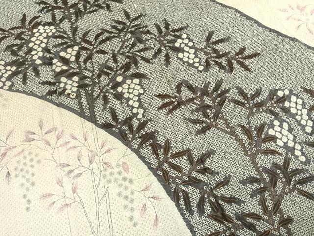 平和屋着物●訪問着　総絞り　手描き　枝葉文　三越扱い　正絹　逸品　AABH4992fy
