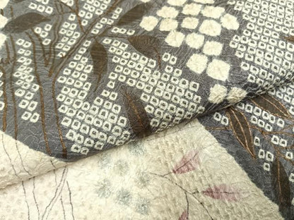 平和屋着物●訪問着　総絞り　手描き　枝葉文　三越扱い　正絹　逸品　AABH4992fy