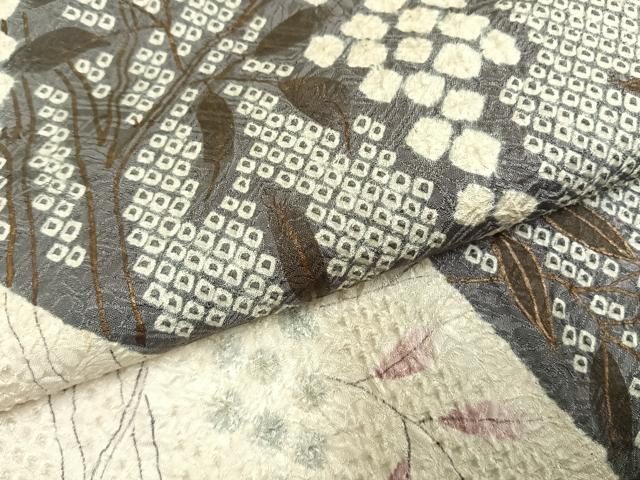 平和屋着物●訪問着　総絞り　手描き　枝葉文　三越扱い　正絹　逸品　AABH4992fy