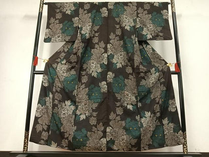 平和屋着物●本場大島紬　割り込み絣　唐獅子　牡丹　正絹　逸品　AABH4996fy