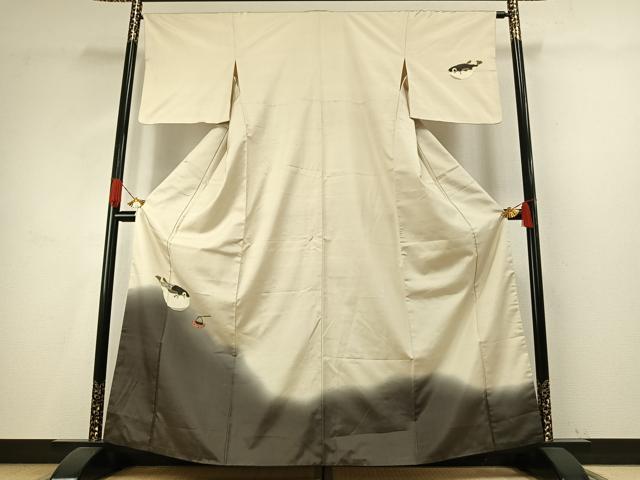 平和屋着物●訪問着　紬地　河豚　正絹　逸品　AABH4998fy