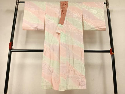 平和屋着物●長襦袢　無双仕立て　風景舞葉地紋　暈し染め　半衿刺繍　正絹　逸品　AABH4999fy