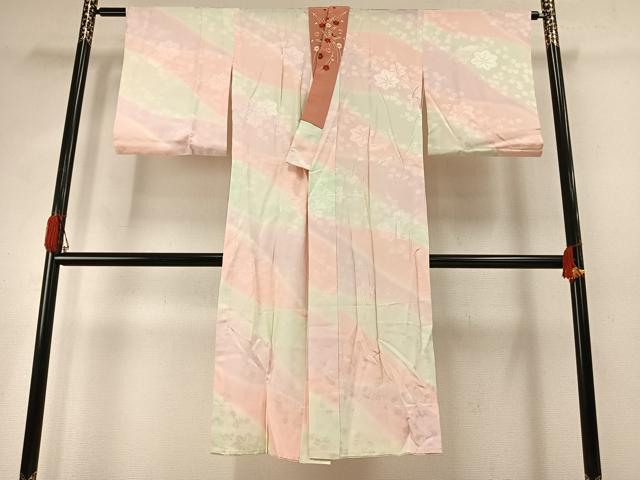 平和屋着物●長襦袢　無双仕立て　風景舞葉地紋　暈し染め　半衿刺繍　正絹　逸品　AABH4999fy