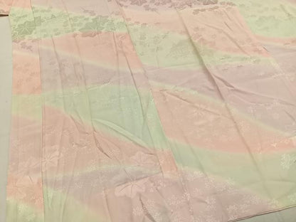 平和屋着物●長襦袢　無双仕立て　風景舞葉地紋　暈し染め　半衿刺繍　正絹　逸品　AABH4999fy