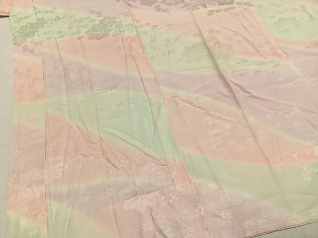 平和屋着物●長襦袢　無双仕立て　風景舞葉地紋　暈し染め　半衿刺繍　正絹　逸品　AABH4999fy