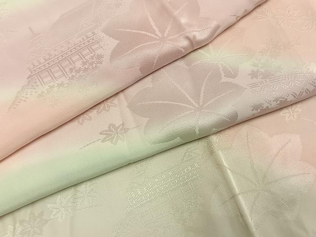 平和屋着物●長襦袢　無双仕立て　風景舞葉地紋　暈し染め　半衿刺繍　正絹　逸品　AABH4999fy