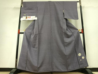 平和屋着物●本加賀友禅作家　柿本市郎　紬　色無地　薄鼠色　証紙付き　正絹　逸品　未使用　AABH5000fy