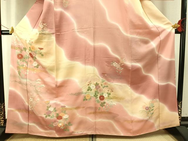 平和屋着物●訪問着　草花文　暈し染め　金彩　正絹　逸品　AABH5002fy