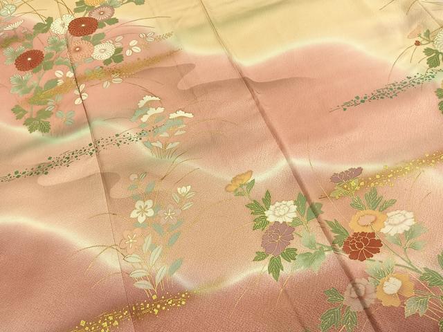 平和屋着物●訪問着　草花文　暈し染め　金彩　正絹　逸品　AABH5002fy
