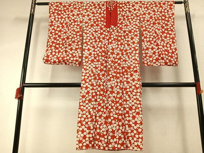 平和屋着物●アンティーク　大正ロマン　長襦袢　袷　舞桜文　半衿刺繍　正絹　逸品　AABH5010fy