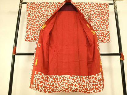 平和屋着物●アンティーク　大正ロマン　長襦袢　袷　舞桜文　半衿刺繍　正絹　逸品　AABH5010fy