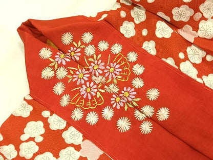 平和屋着物●アンティーク　大正ロマン　長襦袢　袷　舞桜文　半衿刺繍　正絹　逸品　AABH5010fy