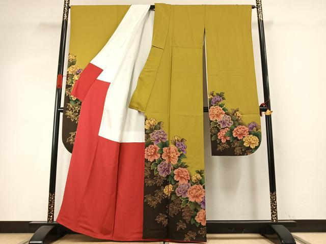 平和屋着物●豪華振袖　草花文　暈し染め　金彩　正絹　逸品　AABH5011fy