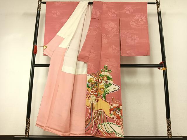 平和屋着物●アンティーク　大正ロマン　色留訪問着　花鳥文　金彩　正絹　逸品　AABH5012fy