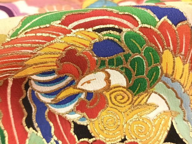 平和屋着物●アンティーク　大正ロマン　色留訪問着　花鳥文　金彩　正絹　逸品　AABH5012fy