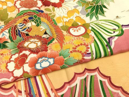 平和屋着物●アンティーク　大正ロマン　色留訪問着　花鳥文　金彩　正絹　逸品　AABH5012fy